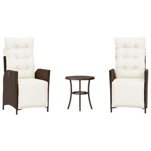 vidaXL 3 pcs conjunto bistr&ocirc; com almofad&otilde;es vime PE castanho