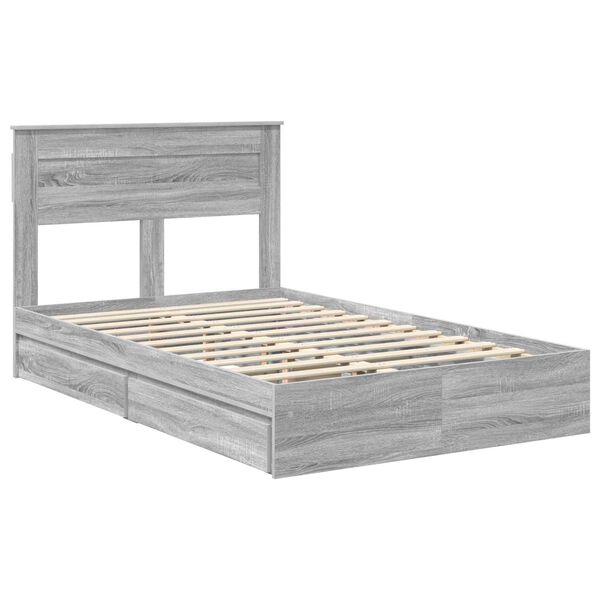 vidaXL Cama com Armazenamento com cabeceira Cinza Sonoma 135 x 190 cm