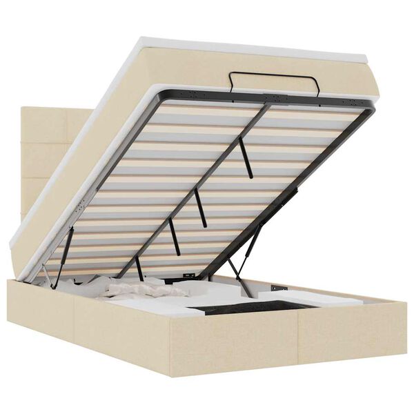 vidaXL Estrutura de cama otomana com colch&atilde;o 120x190 cm tecido creme