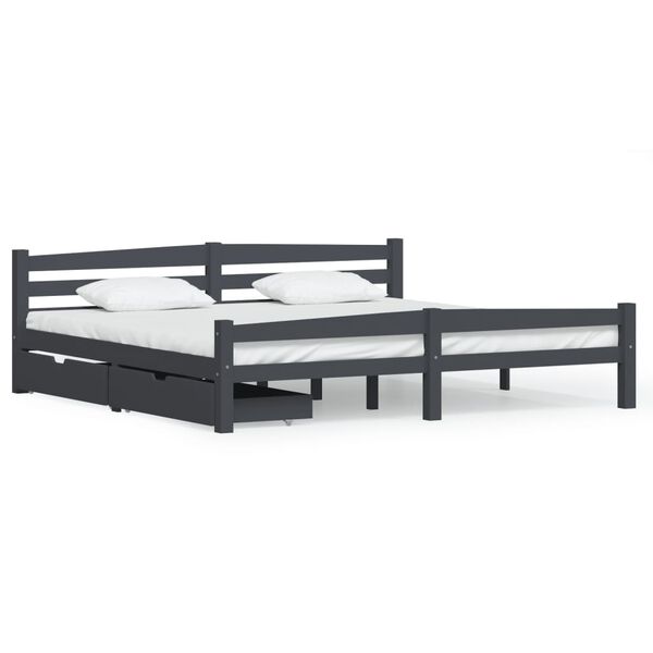 vidaXL Estrutura cama c/ 2 gavetas 200x200cm pinho maci&ccedil;o cinza-escuro