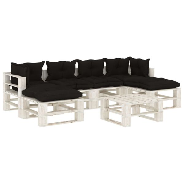 vidaXL Conj. lounge de jardim em paletes 7 pcs com almofad&otilde;es pretos