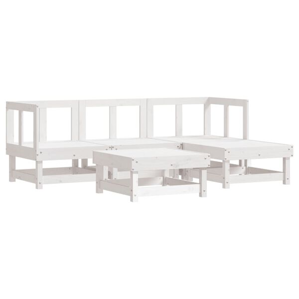 vidaXL 5 pcs conjunto lounge de jardim madeira de pinho maci&ccedil;a branco