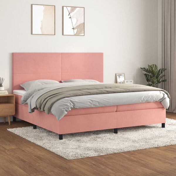 vidaXL Cama com molas/colch&atilde;o 200x200 cm veludo rosa