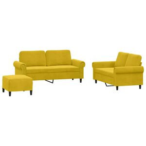 vidaXL 3 pcs conjunto de sof&aacute;s com almofad&otilde;es veludo amarelo
