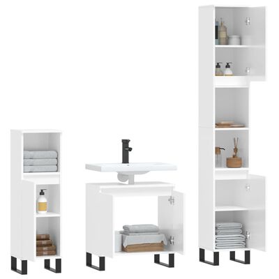 vidaXL 3pcs conj. móveis casa banho derivados madeira branco brilhante