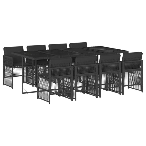 vidaXL 9 pcs conjunto de jantar p/ jardim c/ almofad&otilde;es vime PE preto
