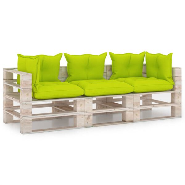 vidaXL Sof&aacute; de paletes para jardim 3 lugares com almofad&otilde;es pinho