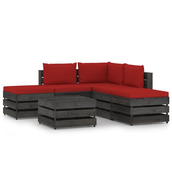 vidaXL 6 pcs conj. lounge jardim + almofad&otilde;es madeira impreg. cinzento