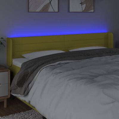 vidaXL Cabeceira de cama c/ luzes LED tecido 203x16x78/88 cm verde