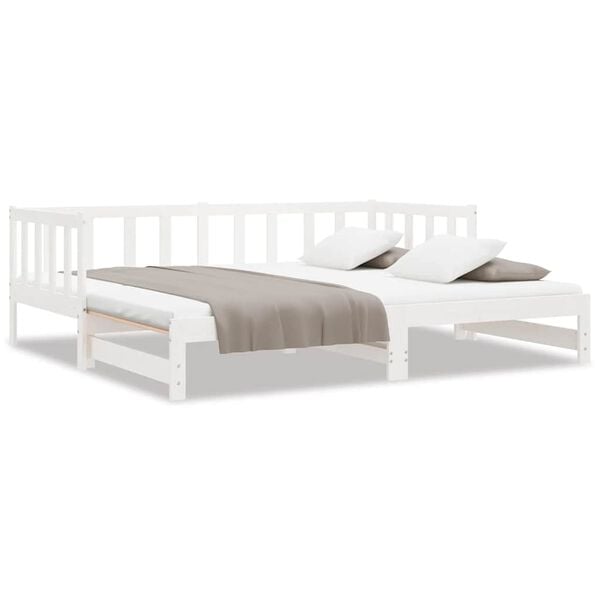 vidaXL Sofá-cama com gavetão 90x200 cm madeira de pinho maciça branco