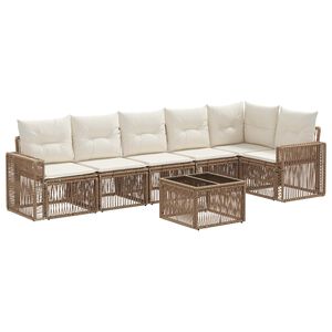 vidaXL Conjunto de Sof&aacute; de Jardim 7 pcs Bege e Branco Creme vime PE