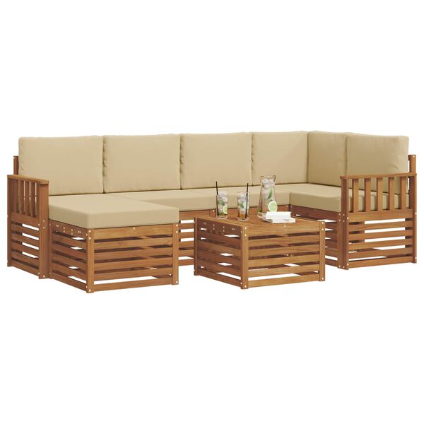 vidaXL Conjunto de Sof&aacute; Sectional com almofada 7 pcs Natural e Bege