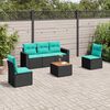 vidaXL 6 pcs conjunto de sof&aacute;s p/ jardim c/ almofad&otilde;es vime PE preto