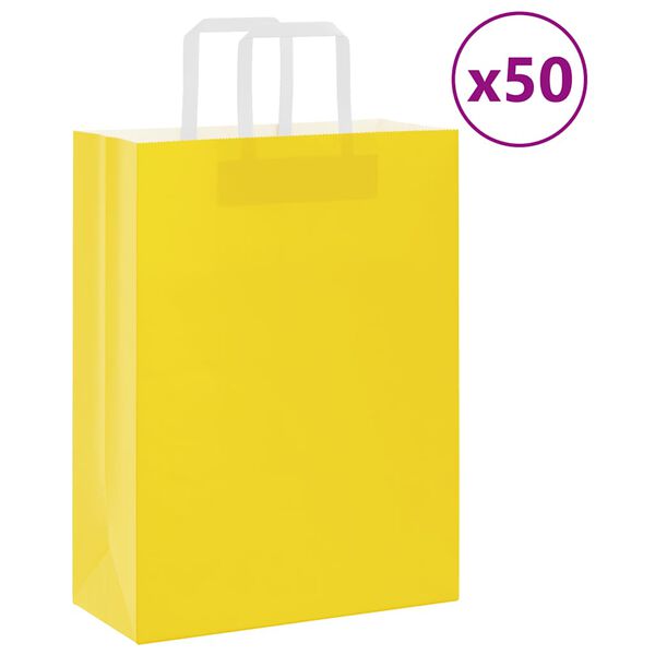 vidaXL Sacos de papel 50 unid com al&ccedil;as amarelo 26x12x35 cm