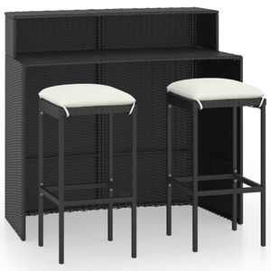 vidaXL 3 pcs conjunto de bar para jardim com almofad&otilde;es preto