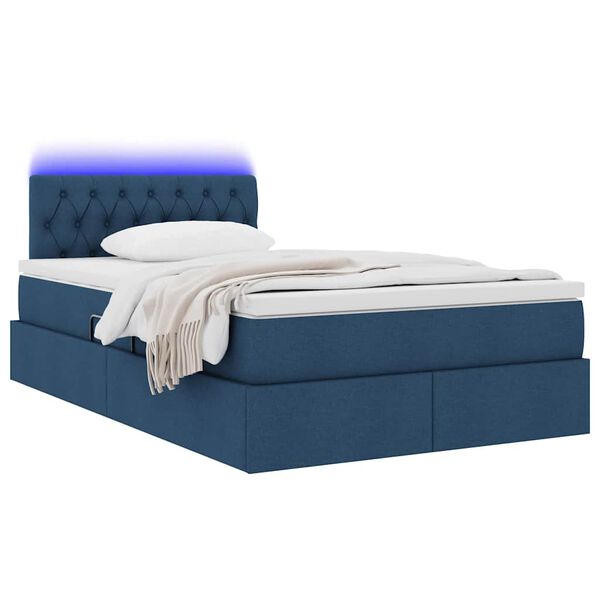 vidaXL Cama com arruma&ccedil;&atilde;o e LED com colch&atilde;o Azul 120 x 190 cm tecido