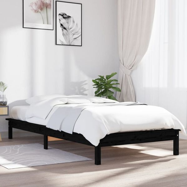 vidaXL Estrutura de cama 100x200 cm pinho maciço preto