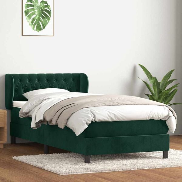 vidaXL Cama com molas/colch&atilde;o verde-escuro 80x220 cm veludo