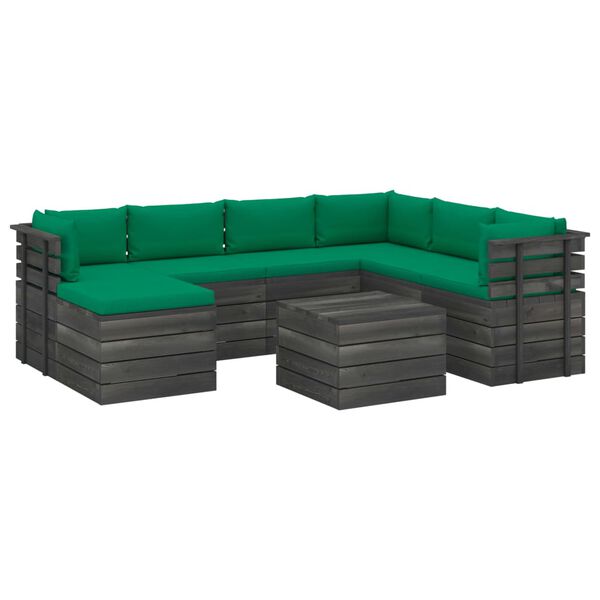 vidaXL 8 pcs conjunto lounge de paletes com almofad&otilde;es pinho maci&ccedil;o