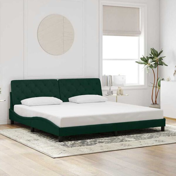 vidaXL Estrutura de cama com LED sem colch&atilde;o 200x200 cm veludo verde-escuro