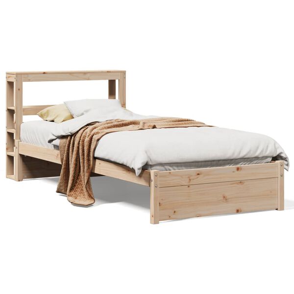 vidaXL Estrutura de cama com cabeceira 90x190 cm pinho maci&ccedil;o