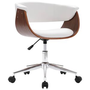 vidaXL Cadeira jantar girat&oacute;ria madeira curvada/couro arti. branco