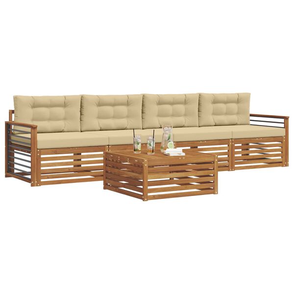 vidaXL Conjunto de Sof&aacute;s para Exterior 5 pcs Natural e Bege
