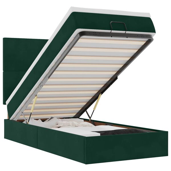 vidaXL Estrutura cama otomana colch&otilde;es 90x190cm veludo verde escuro
