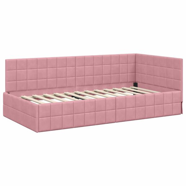 vidaXL Estrutura de Cama de Canto Rosa 100 cm x 200 cm Veludo