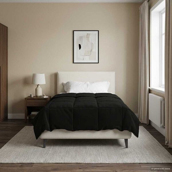 vidaXL Duvet de Ano Inteiro Colchonete Preto 140 x 220 cm Microfibra