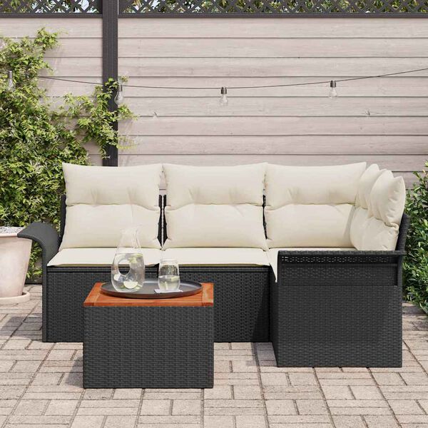 vidaXL Conjunto de Sof&aacute; de Jardim 5 pcs Preto e Creme vime PE