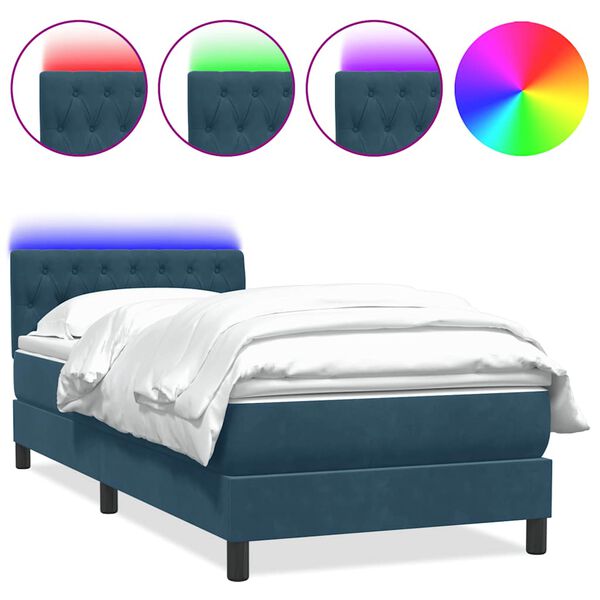 vidaXL Cama box spring c/ colch&atilde;o e LED azul-escuro 80x210 cm veludo