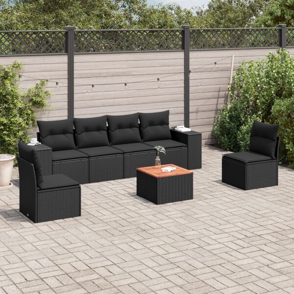 vidaXL 7 pcs conjunto de sof&aacute;s p/ jardim c/ almofad&otilde;es vime PE preto