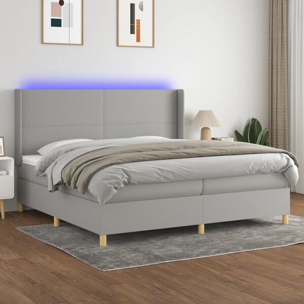 vidaXL Cama box spring c/ colch&atilde;o e LED 200x200 cm tecido cinza-claro