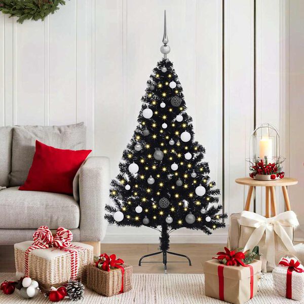 vidaXL &Aacute;rvore de Natal Artificial Pr&eacute;-iluminada Preto 150 cm PVC