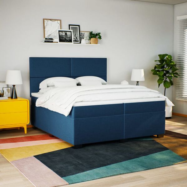 vidaXL Cama com molas/colch&atilde;o 200x200 cm tecido azul