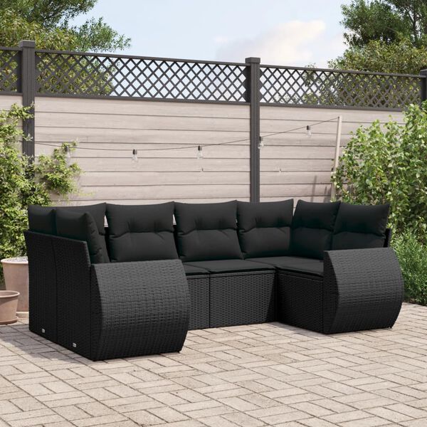 vidaXL 6 pcs conjunto sof&aacute;s de jardim c/ almofad&otilde;es vime PE preto