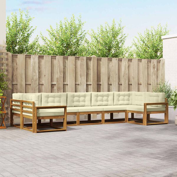 vidaXL Conjunto de Sof&aacute;s para Exterior 7 pcs Natural e Creme