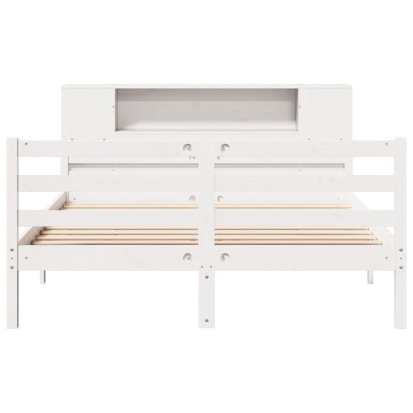 vidaXL Cama com estante sem colchão 135x190 cm pinho maciço branco