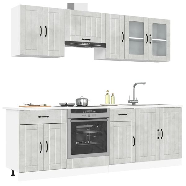 vidaXL 8 pe&ccedil;as arm&aacute;rio de cozinha conjunto Lucca cinzento cimento