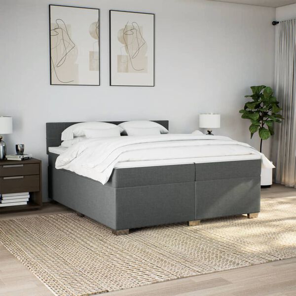 vidaXL Cama com molas/colch&atilde;o 200x200 cm tecido cinzento-escuro