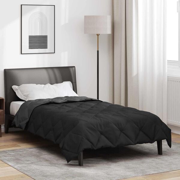 vidaXL Duvet de Ano Inteiro Preto e Anthracite 220 x 155 cm Microfibra