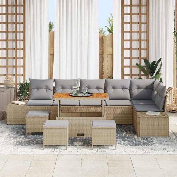 vidaXL Conjunto de Sof&aacute; de Jardim 10 pcs Bege Rattan Sint&eacute;tico