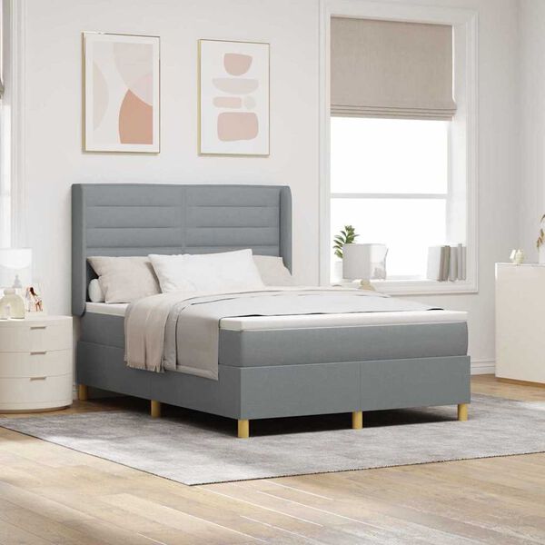 vidaXL Cama Box Spring com colch&atilde;o Cinzento-claro 140 x 190 cm tecido