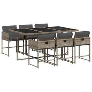 vidaXL 7 pcs conjunto de jantar p/ jardim c/ almofad&otilde;es vime PE cinza