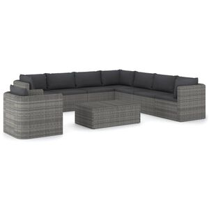 vidaXL 9 pcs conjunto lounge de jardim c/ almofad&otilde;es vime PE cinzento