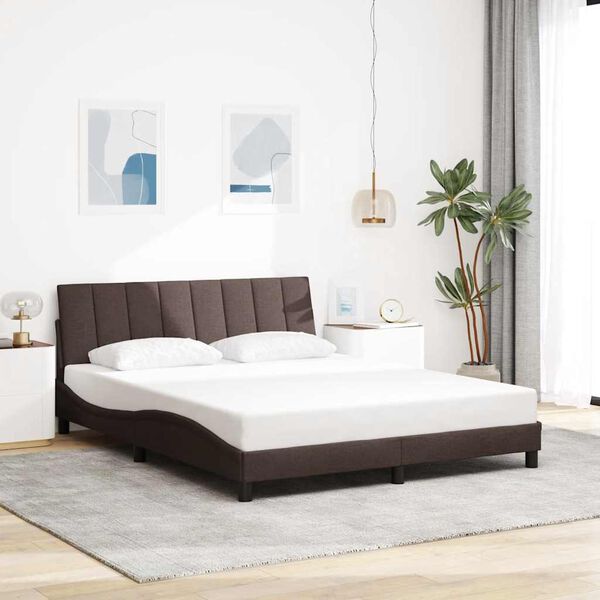 vidaXL Estrutura de cama sem colch&atilde;o Hanko 160x200 cm tecido castanho-escuro
