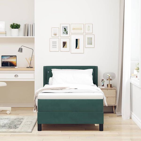 vidaXL Cama Box com colch&atilde;o Verde Escuro 200 x 90 cm Veludo