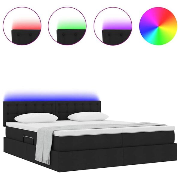 vidaXL Cama com luzes de tira LED Preto 180 x 200 cm tecido