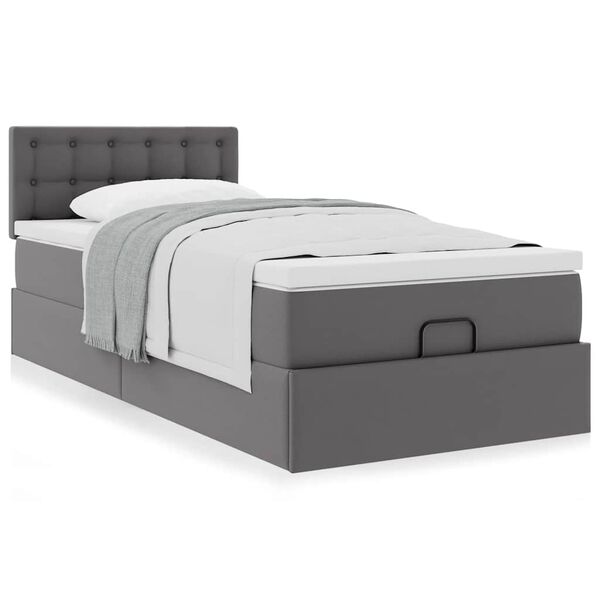 vidaXL Cama otomana com colch&atilde;o 90x190 cm couro artificial cinzento